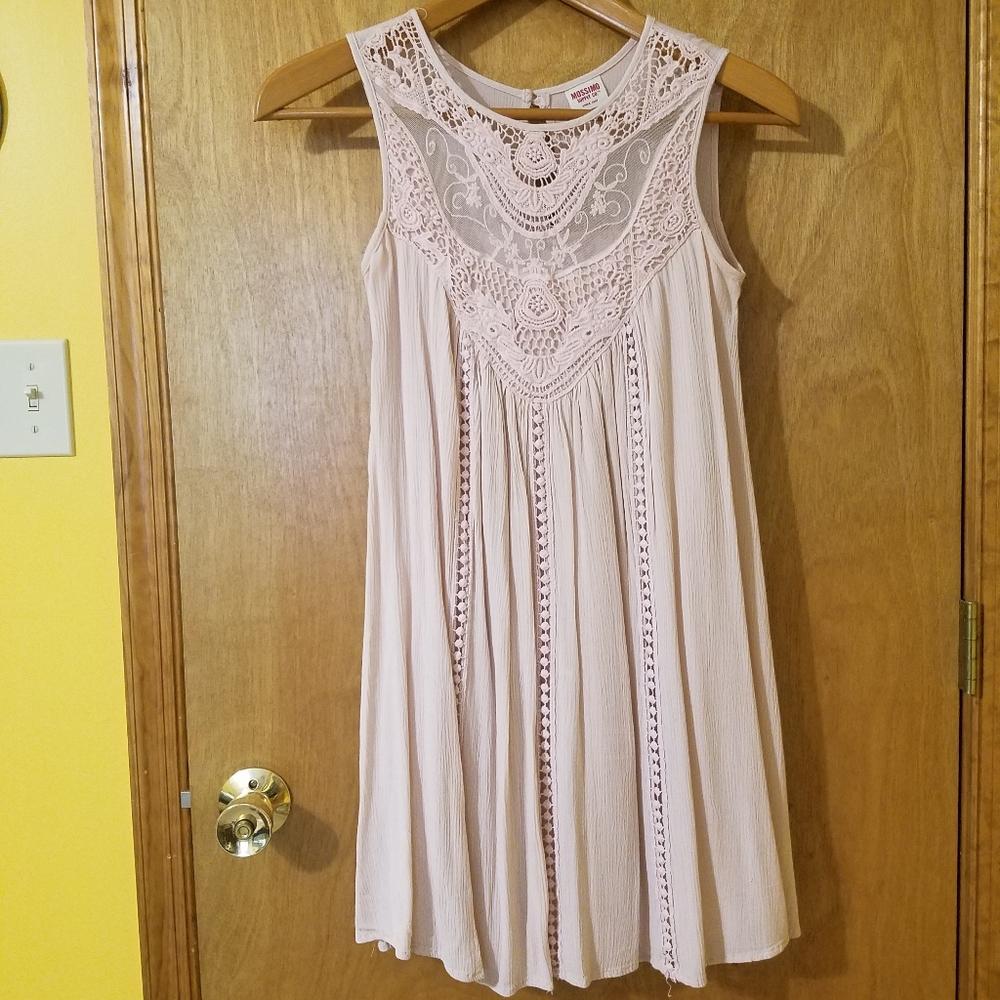 Sleeveless Trapeze Dress with Crocheted Yoke